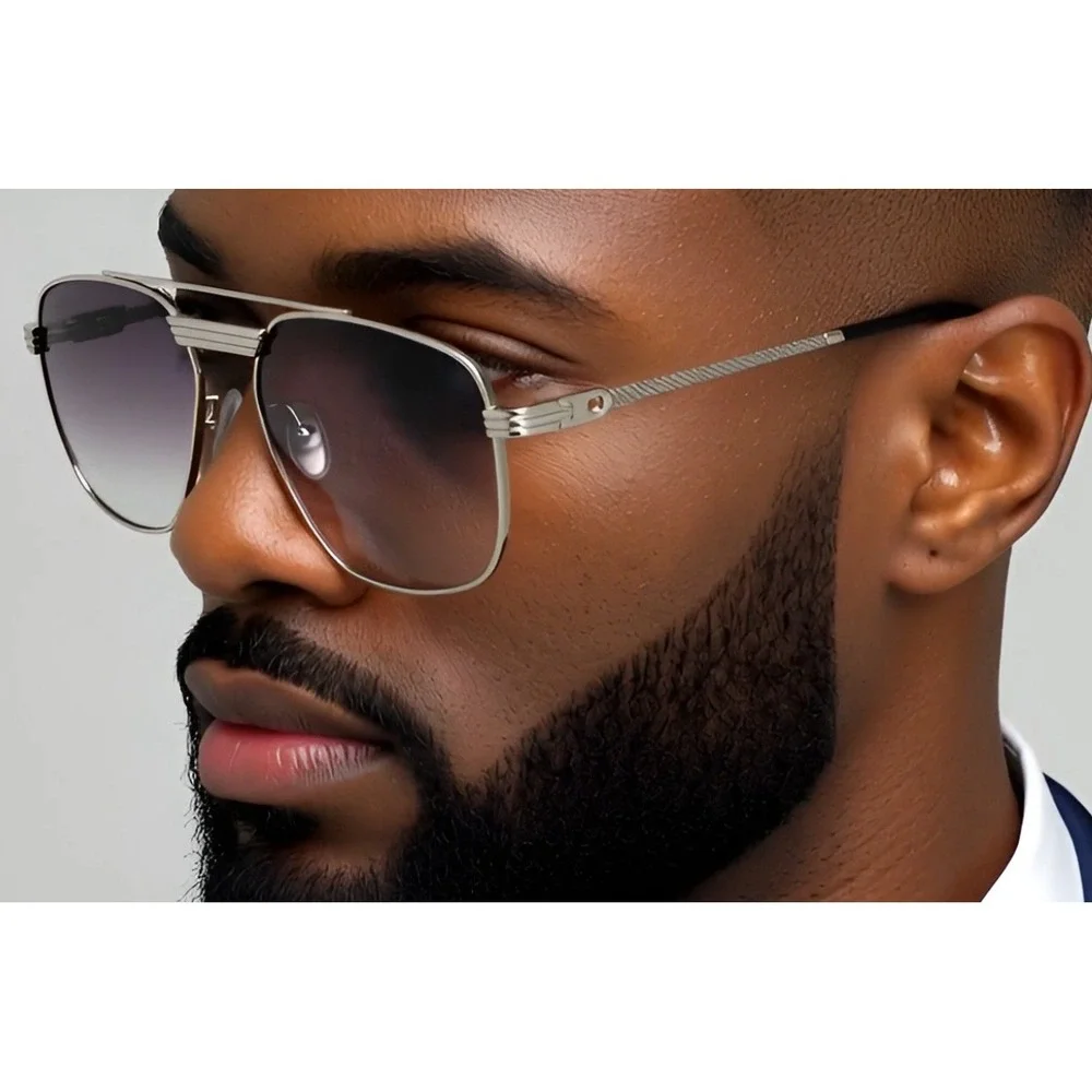 Men Sunglasses Fashion Silver Frame‎ Black Lens Sun UV Protection Driving Lentes